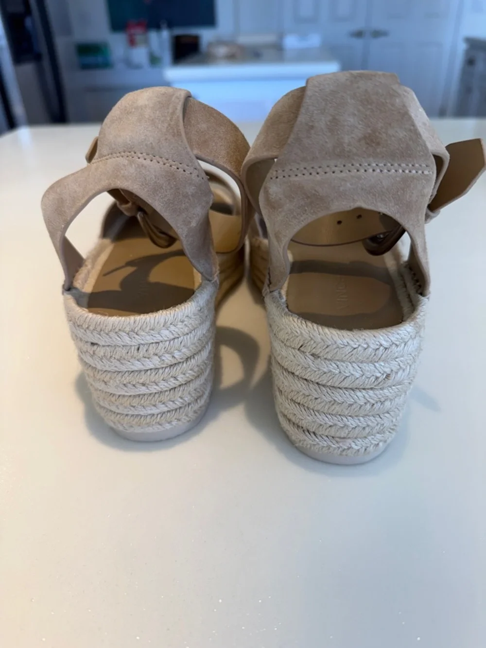 Vince Tan Suede Espadrille Wedge Sandals